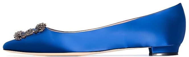 (Women) Manolo Blahnik Hangisi Flat 'Blue Satin' 9XX-0348-0067 (Women) Manolo Blahnik Hangisi Flat 'Blue Satin' 9XX-0348-0067