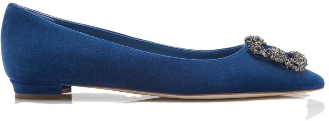 (Women) Manolo Blahnik Hangisi Flat 'Blue Velvet Crystal Buckle' 319-0994-0006 Order (Women) Manolo Blahnik Hangisi Flat 'Blue Velvet Crystal Buckle' 319-0994-0006