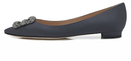 (Women) Manolo Blahnik Hangisi Flat 'Dark Grey Crystal Buckle' 9XX-0348-0038 (Women) Manolo Blahnik Hangisi Flat 'Dark Grey Crystal Buckle' 9XX-0348-0038
