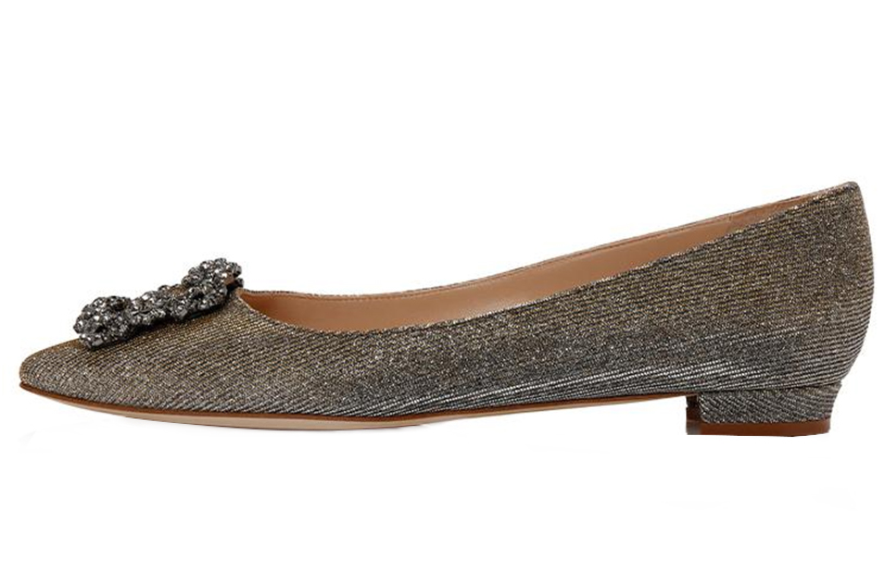 (W) Manolo Blahnik Hangisi Flat 'Gold Sequin'