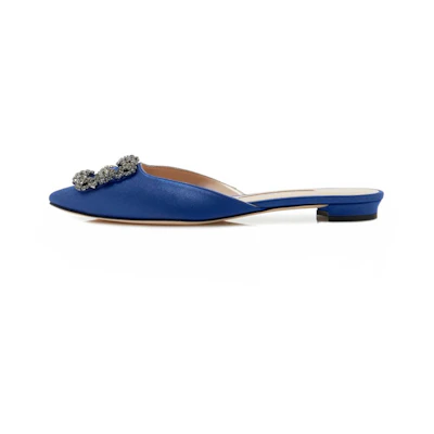 (W) Manolo Blahnik Hangisi Flat 'Navy Satin'