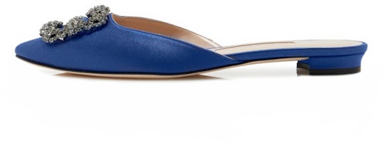 (Women) Manolo Blahnik Hangisi Flat 'Navy Satin' 9XX-0732-0054 (Women) Manolo Blahnik Hangisi Flat 'Navy Satin' 9XX-0732-0054