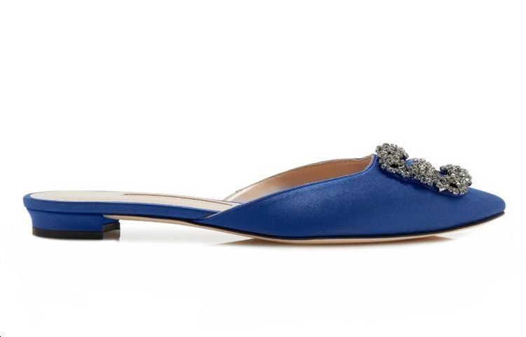 Order (W) Manolo Blahnik Hangisi Flat 'Satén Azul Marino' 9XX-0732-0054