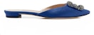 (W) Manolo Blahnik Hangisi Flat 'Navy Satin' - Kasut Rata Satin Navy 9XX-0732-0054