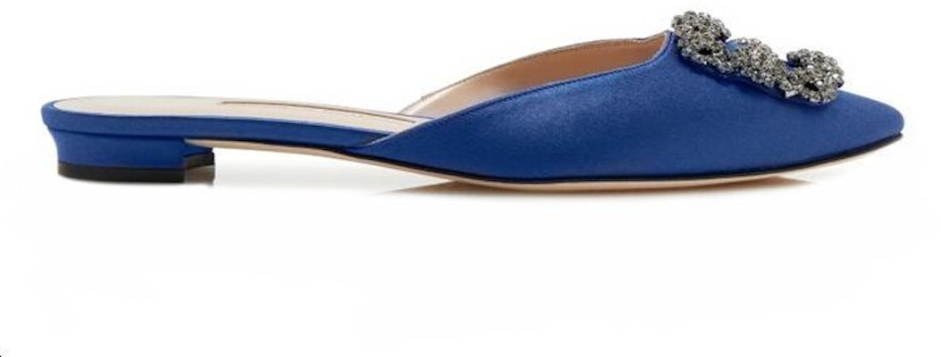 (Women) Manolo Blahnik Hangisi Flat 'Navy Satin' 9XX-0732-0054 Order (Women) Manolo Blahnik Hangisi Flat 'Navy Satin' 9XX-0732-0054