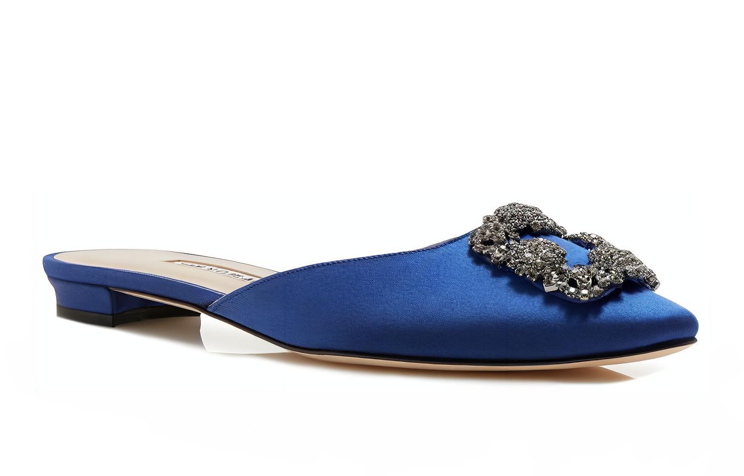 Lookbook (W) Manolo Blahnik Hangisi Flat 'Satén Azul Marino' 9XX-0732-0054