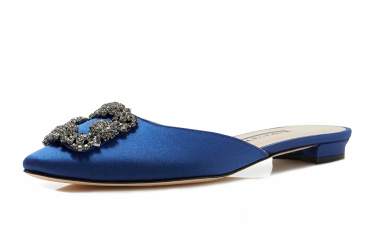 Shop (W) Manolo Blahnik Hangisi Flat 'Satén Azul Marino' 9XX-0732-0054