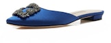 Shop (W) Manolo Blahnik Hangisi Flat 'Navy Satin' - Kasut Rata Satin Navy 9XX-0732-0054