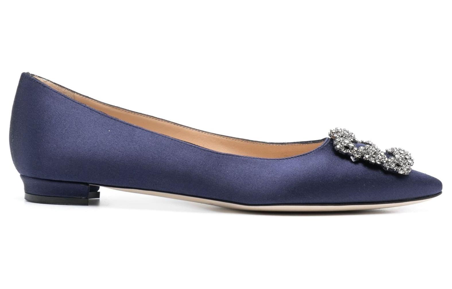 (W) Manolo Blahnik Hangisi Flat 'Navy Satin Crystal Buckle' 圖 2