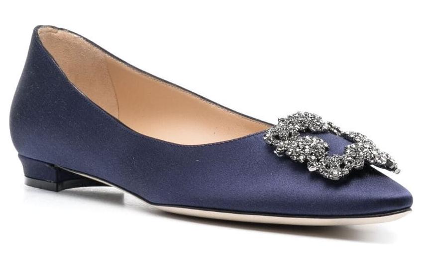 (W) Manolo Blahnik Hangisi Flat 'Navy Satin Crystal Buckle' 圖 3