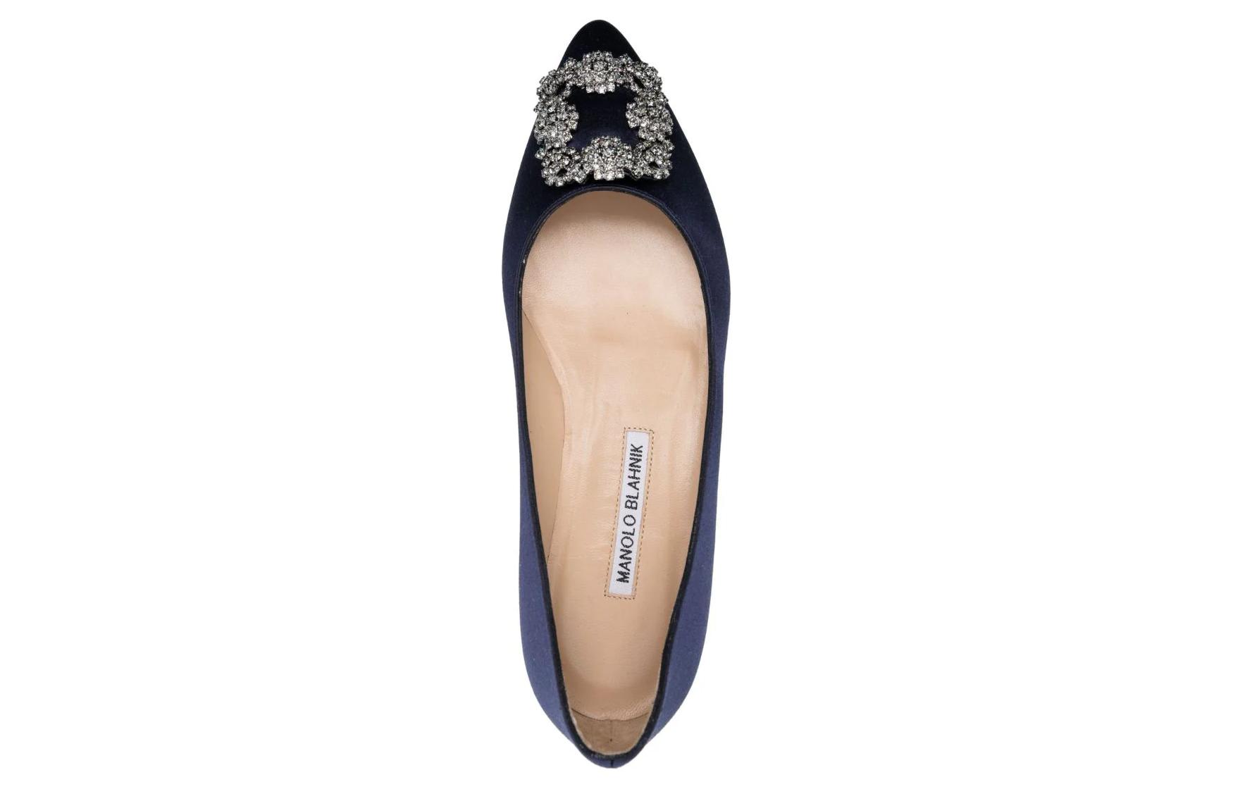 (W) Manolo Blahnik Hangisi Flat 'Navy Satin Crystal Buckle' 圖 5