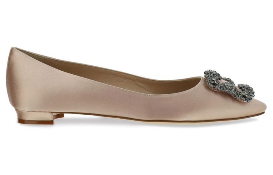 (W) Manolo Blahnik Hangisi Flat 'Pink Satin Crystal Buckle' 圖 2