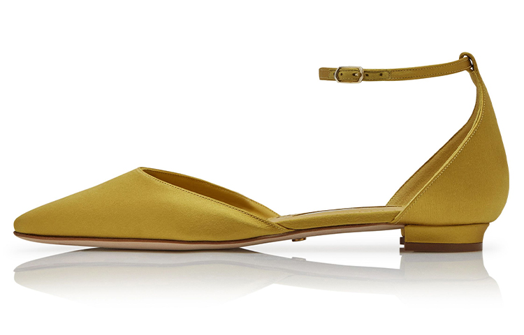 (Women) Manolo Blahnik Hangisi Flat 'Yellow Satin with Bell Charms' 421-1113-0001