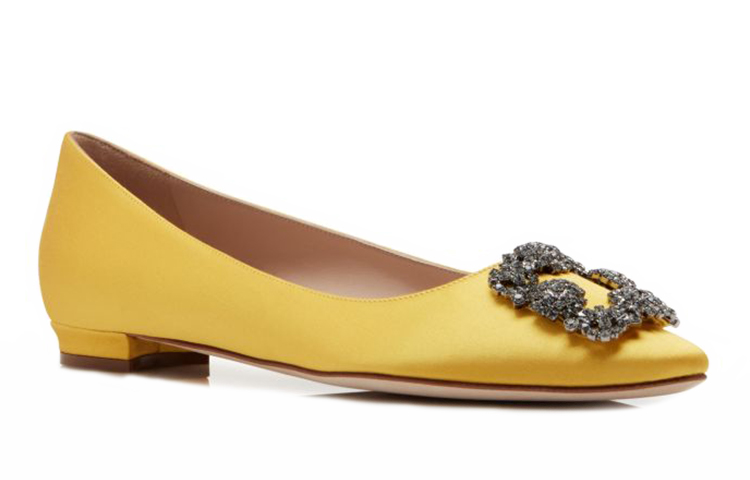 (W) Manolo Blahnik Hangisi Flat 'Yellow Satin Crystal Buckle' 圖 3