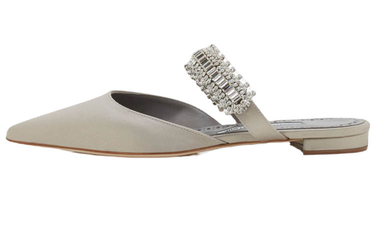 (W) Manolo Blahnik Hangisi Flats 'Light Grey Crystal'