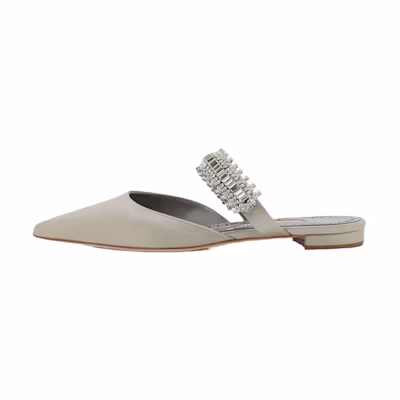 (W) Manolo Blahnik Hangisi Flats 'Light Grey Crystal'