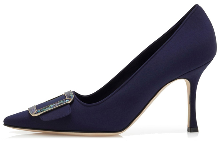 (W) Manolo Blahnik Hangisi High Heel 'Black Blue Velvet'