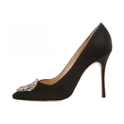 (W) Manolo Blahnik Hangisi High Heel 'Black Crystal Buckle'