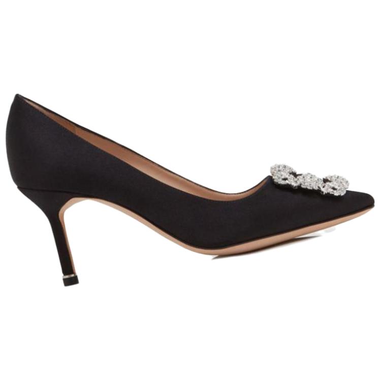 Order (W) Manolo Blahnik Hangisi Tumit Tinggi 'Gancu Kristal Hitam' 9XX-0316-0053