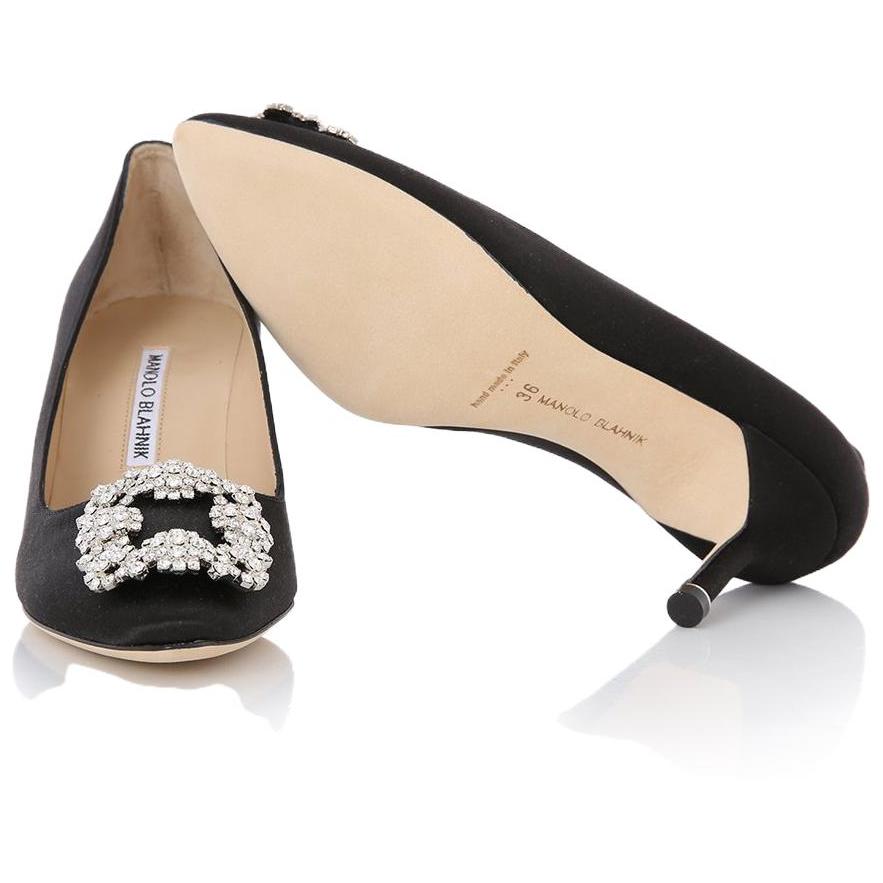 Purchase (W) Manolo Blahnik Hangisi Tumit Tinggi 'Gancu Kristal Hitam' 9XX-0316-0053