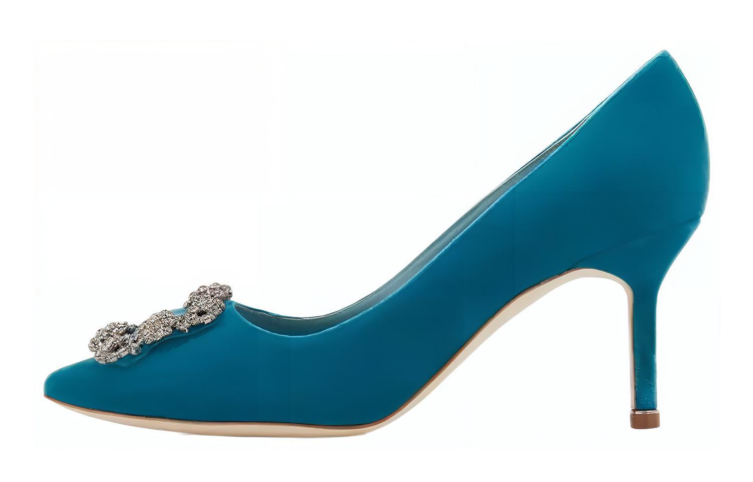 (Women) Manolo Blahnik Hangisi High Heel 'Blue Velvet' 319-0995-0006