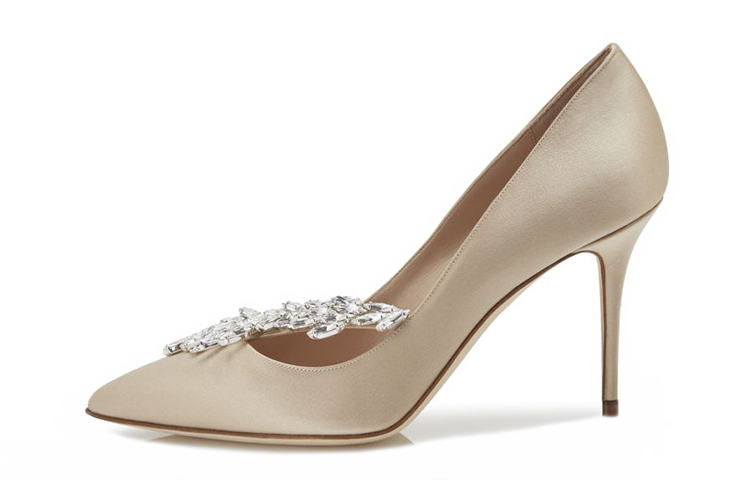 (W) Manolo Blahnik Hangisi High Heel 'Champagne Crystal Leaf'