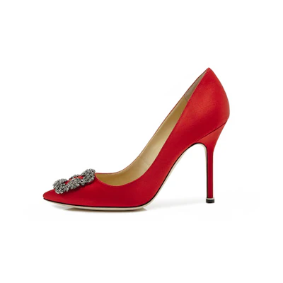 (W) Manolo Blahnik Hangisi High Heel 'Orange Crystal Buckle'