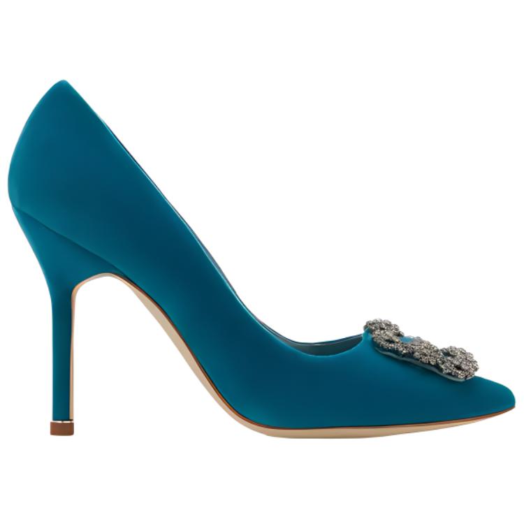 (W) Manolo Blahnik Hangisi High Heels 'Blue Velvet Jewel Buckle' 圖 2
