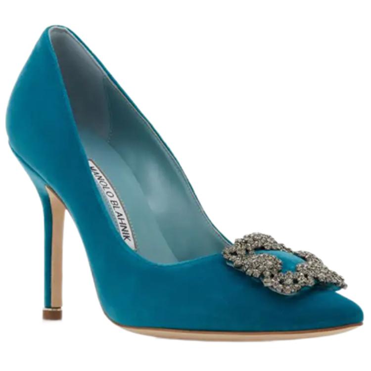(W) Manolo Blahnik Hangisi High Heels 'Blue Velvet Jewel Buckle' 圖 3