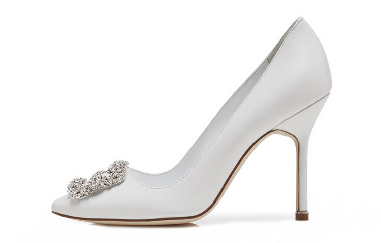 Buy (W) 마놀로 블라닉 항기시 크리스탈 버클 흰색 가죽 하이힐 121-1656-0001