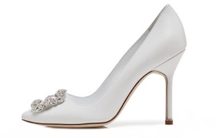 (Women) Manolo Blahnik Hangisi High Heels 'Crystal Buckle White Leather' 121-1656-0001 (Women) Manolo Blahnik Hangisi High Heels 'Crystal Buckle White Leather' 121-1656-0001