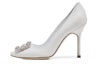 Buy (W) 마놀로 블라닉 항기시 크리스탈 버클 흰색 가죽 하이힐 121-1656-0001