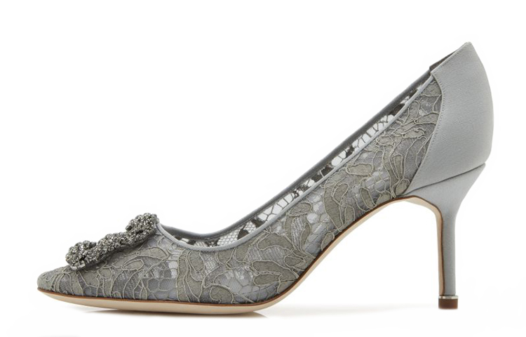 (Women) Manolo Blahnik Hangisi High Heels 'Crystal Buckle Grey' 9XX-0696-0011