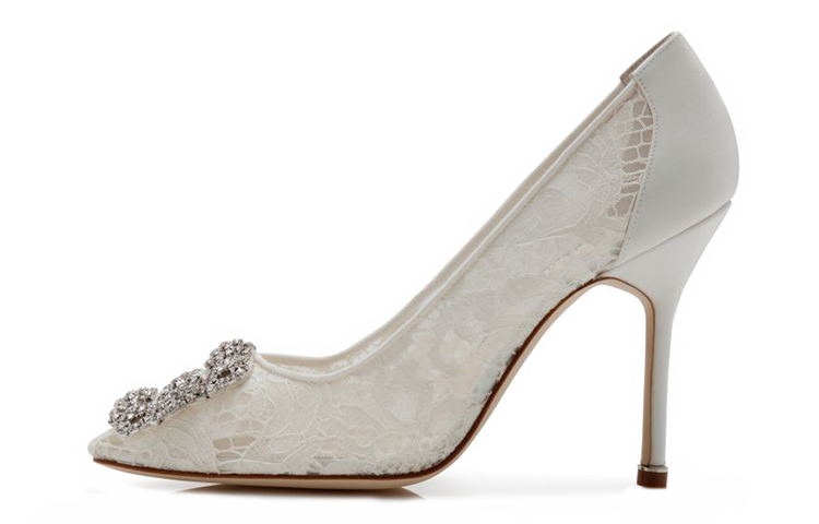 (W) Manolo Blahnik Hangisi High Heels 'Crystal Buckle White'