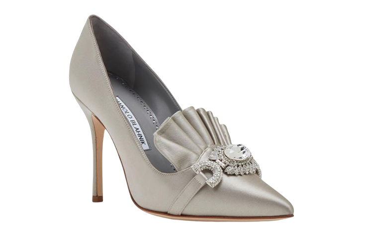 (W) Manolo Blahnik Hangisi High Heels 'Crystal Buckle Silver Satin' 圖 2