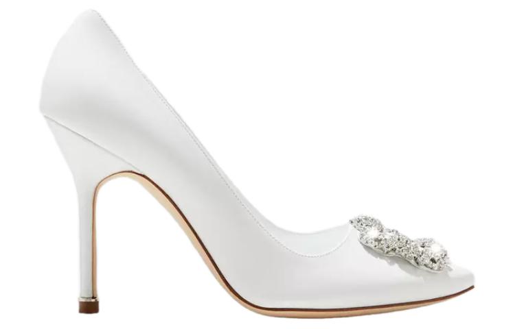 (W) Manolo Blahnik Hangisi High Heels 'Crystal Buckle White Leather' 圖 2