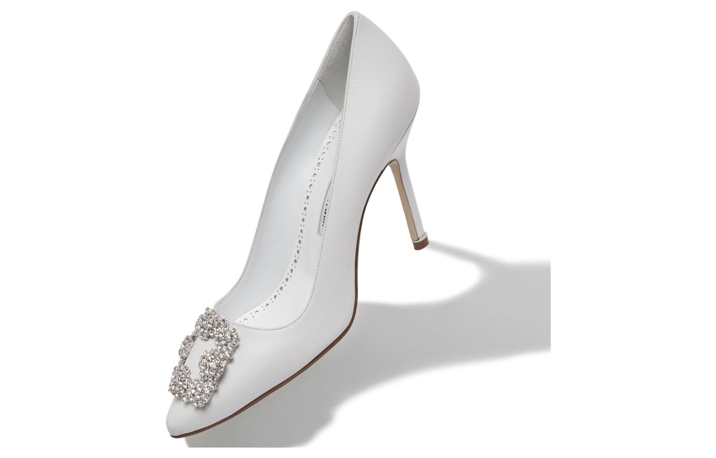 (W) Manolo Blahnik Hangisi High Heels 'Crystal Buckle White Leather' 圖 5