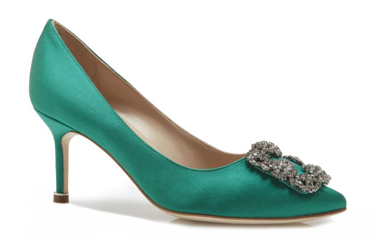Order MANOLO BLAHNIK 水晶鈕扣緞面高跟鞋 女款 綠色