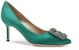 (W) Manolo Blahnik Hangisi Tumit Tinggi 'Hijau Satin Kristal Gesper' 9XX-0662-0030