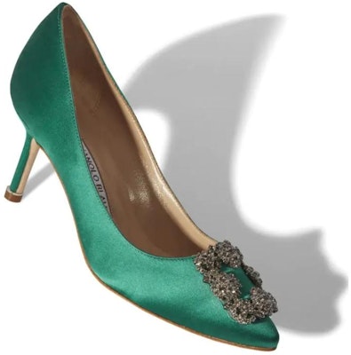 (Women) Manolo Blahnik Hangisi High Heels 'Green Satin Crystal Buckle' 9XX-0662-0030 Lookbook (Women) Manolo Blahnik Hangisi High Heels 'Green Satin Crystal Buckle' 9XX-0662-0030