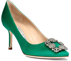 Shop (W) Manolo Blahnik Hangisi 高跟鞋 '绿色缎面水晶扣' 9XX-0662-0030