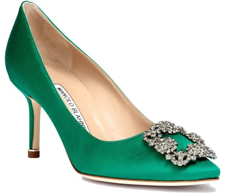 (Women) Manolo Blahnik Hangisi High Heels 'Green Satin Crystal Buckle' 9XX-0662-0030 Shop (Women) Manolo Blahnik Hangisi High Heels 'Green Satin Crystal Buckle' 9XX-0662-0030