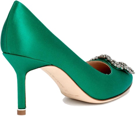 (Women) Manolo Blahnik Hangisi High Heels 'Green Satin Crystal Buckle' 9XX-0662-0030 Purchase (Women) Manolo Blahnik Hangisi High Heels 'Green Satin Crystal Buckle' 9XX-0662-0030