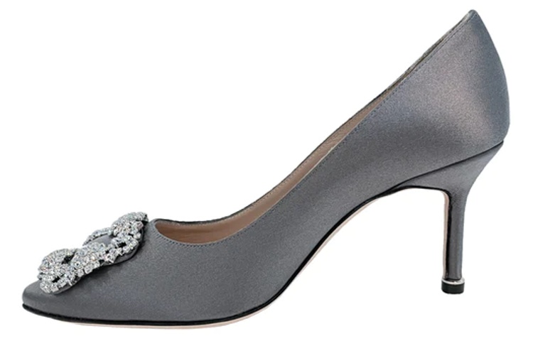 (W) Manolo Blahnik Hangisi High Heels 'Grey Crystal Buckle'