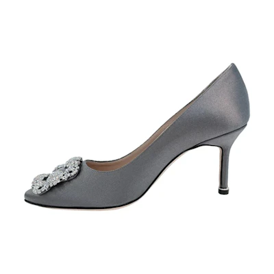 (W) Manolo Blahnik Hangisi High Heels 'Grey Crystal Buckle'