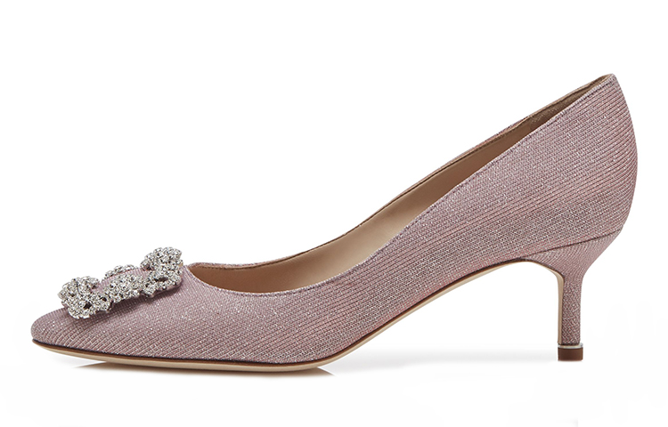 (Women) Manolo Blahnik Hangisi High Heels 'Light Pink Crystal Buckle' 9XX-0598-0012