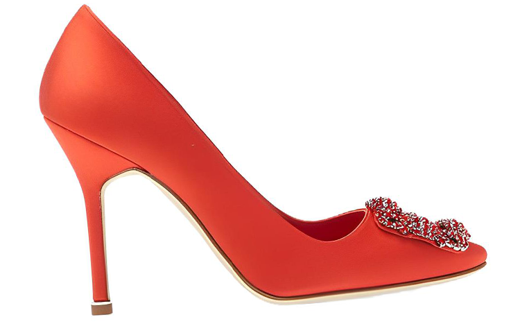 Order (W) 마놀로 블라닉 항기시 레드 새틴 크리스탈 힐 9XX-0664-6049