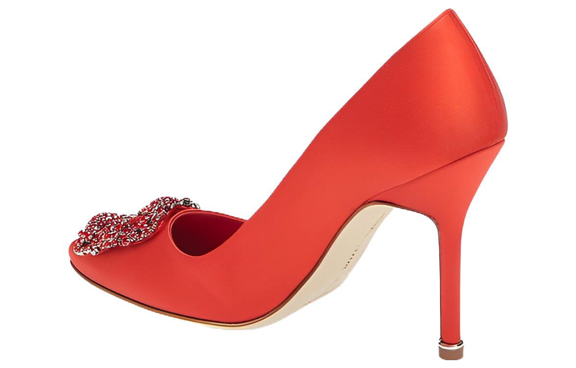 Shop (W) 마놀로 블라닉 항기시 레드 새틴 크리스탈 힐 9XX-0664-6049