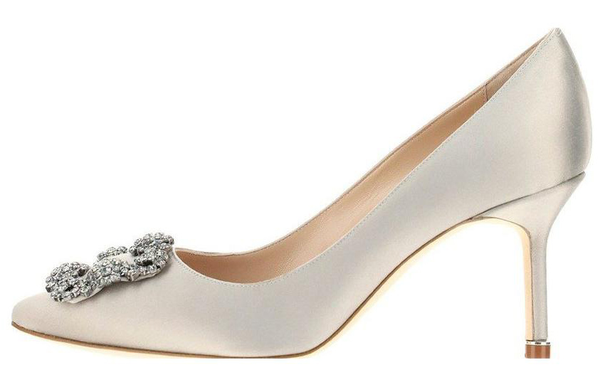 (Women) Manolo Blahnik Hangisi High Heels 'Silver Velvet Buckle' 9XX-0662-0502