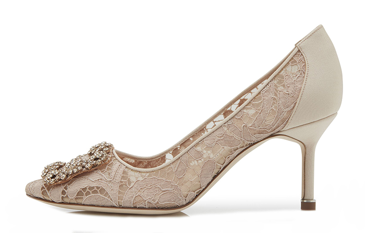 (Women) Manolo Blahnik Hangisi Lace 70 'Light Pink Lace' 9XX-0701-0017